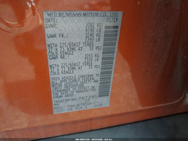 Auction sale of the 2019 Nissan Rogue Sv, vin: 5N1AT2MT8KC767295, lot number: 45947229
