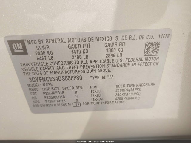 Aukcja sprzedaży 2013 Cadillac Srx Luxury Collection, vin: 3GYFNCE34DS558880, numer aukcji: 45947244