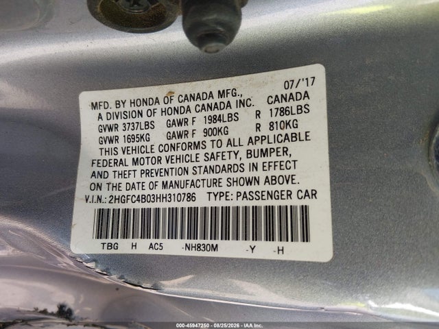 Honda Civic Lx-p 2017 2HGFC4B03HH310786 Image 9