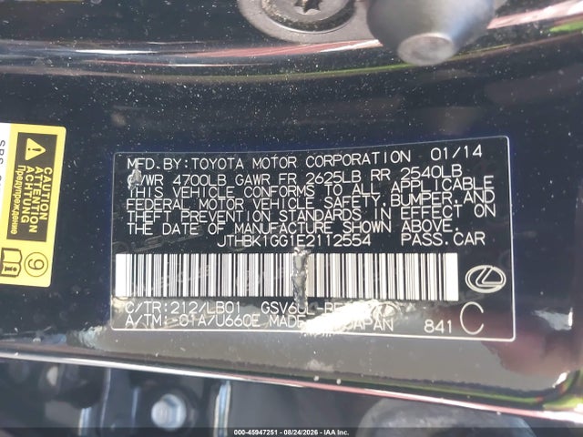 Продажа на аукционе авто 2014 Lexus Es 350, vin: JTHBK1GG1E2112554, номер лота: 45947251