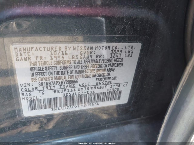 Nissan SENTRA SV 2017 3N1AB7APXHY209656 Image 9