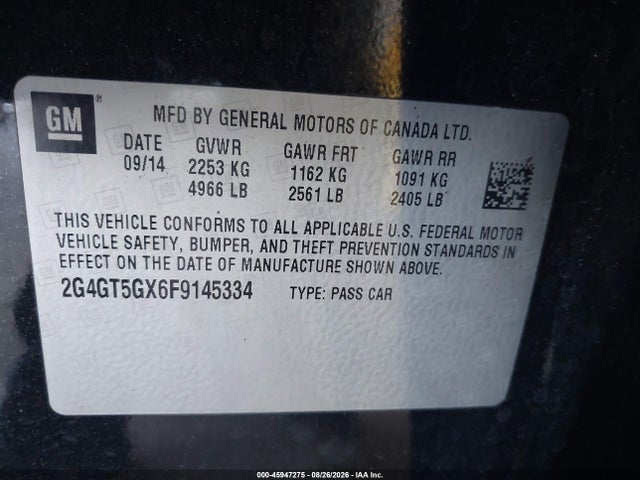 Aukcja sprzedaży 2015 Buick Regal Gs, vin: 2G4GT5GX6F9145334, numer aukcji: 45947275