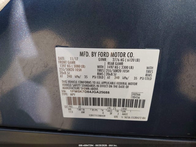 2018 Ford Explorer Xlt მანქანა იყიდება აუქციონზე, vin: 1FM5K7D84JGA25688, აუქციონის ნომერი: 45947294