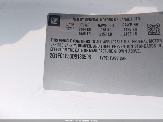 2013 Chevrolet Camaro 2lt მანქანა იყიდება აუქციონზე, vin: 2G1FC1E33D9183506, აუქციონის ნომერი: 45947305