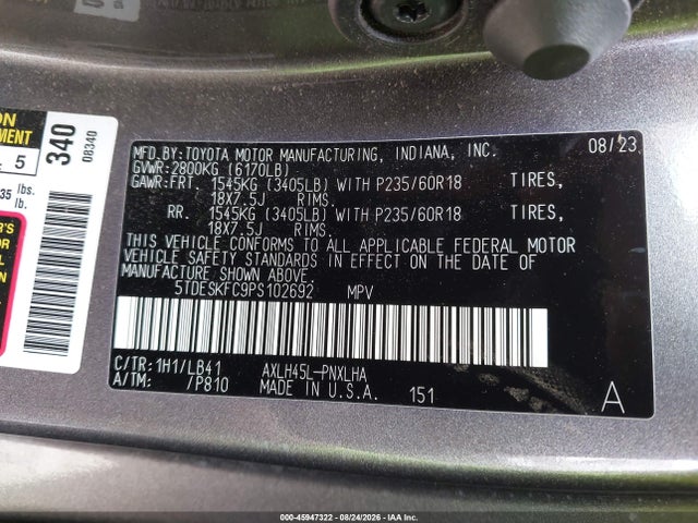 Продаж на аукціоні авто 2023 Toyota Sienna Platinum, vin: 5TDESKFC9PS102692, номер лоту: 45947322