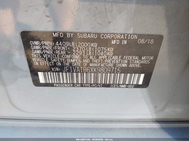 Subaru Wrx Premium 2019 JF1VA1B6XK9809715 Image 9