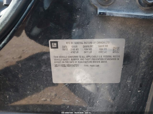 45947364 :رقم المزاد ، 2G1115SL1E9114701 vin ، 2014 Chevrolet Impala 1lt مزاد بيع