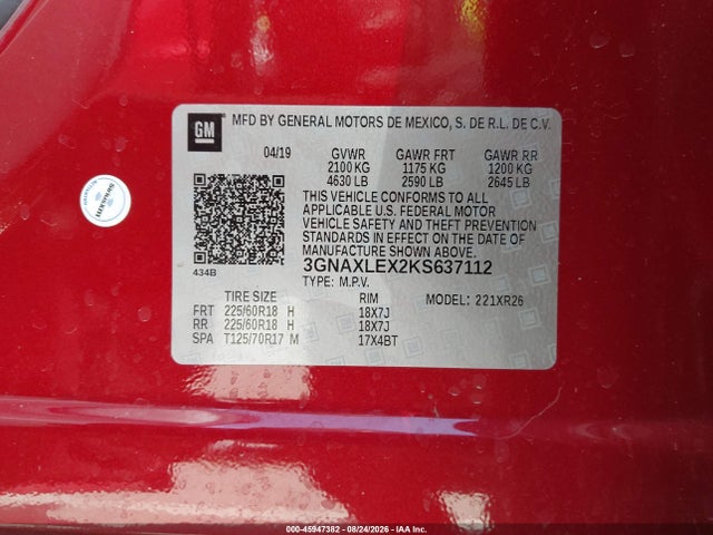 Chevrolet EQUINOX LT 2019 3GNAXLEX2KS637112 Image 9