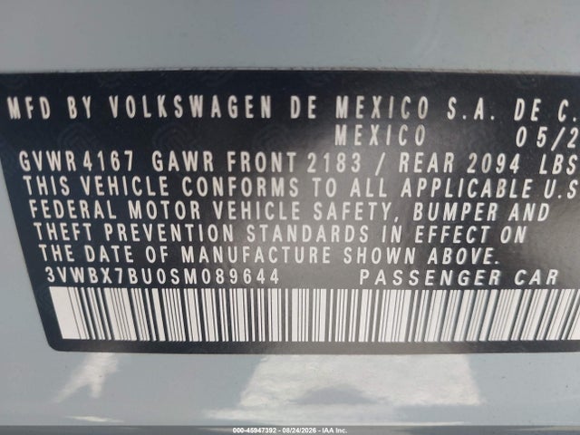 2025 Volkswagen Jetta 1.5t Sport მანქანა იყიდება აუქციონზე, vin: 3VWBX7BU0SM089644, აუქციონის ნომერი: 45947392