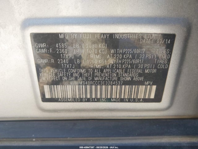Subaru Outback 2.5i Premium 2014 4S4BRCCC3E3284537 Image 9