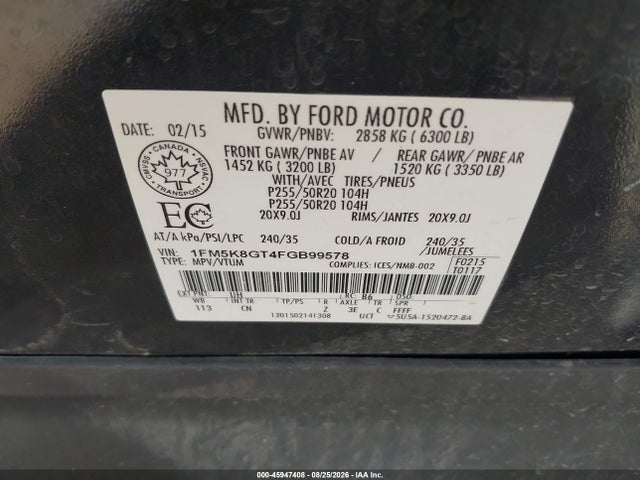 Aukcja sprzedaży 2015 Ford Explorer Sport, vin: 1FM5K8GT4FGB99578, numer aukcji: 45947408