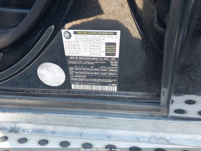 Aukcja sprzedaży 2009 Mercedes-benz Ml 63 Amg 4matic, vin: 4JGBB77E19A455777, numer aukcji: 45947426