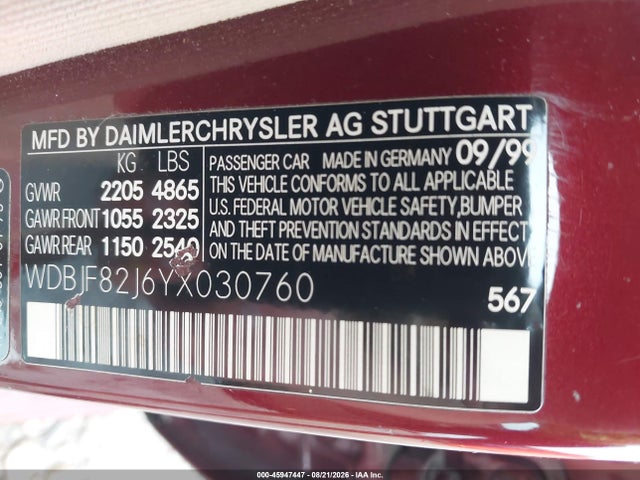 Продажа на аукционе авто 2000 Mercedes-benz E 320 4m, vin: WDBJF82J6YX030760, номер лота: 45947447