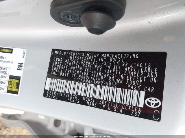 2021 Toyota Corolla Le მანქანა იყიდება აუქციონზე, vin: 5YFEPMAE1MP225056, აუქციონის ნომერი: 45947448