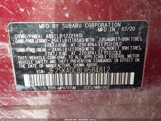 JF2SKAGC8LH584812 Subaru Forester Premium