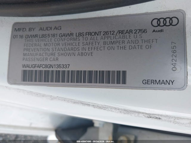 Aukcja sprzedaży 2016 Audi A6 2.0t Premium Plus, vin: WAUGFAFC8GN135337, numer aukcji: 45947490