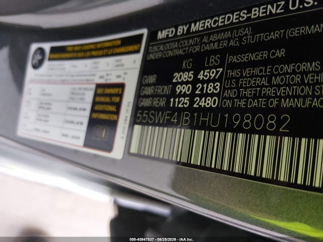 Aukcja sprzedaży 2017 Mercedes-benz C 300, vin: 55SWF4JB1HU198082, numer aukcji: 45947537