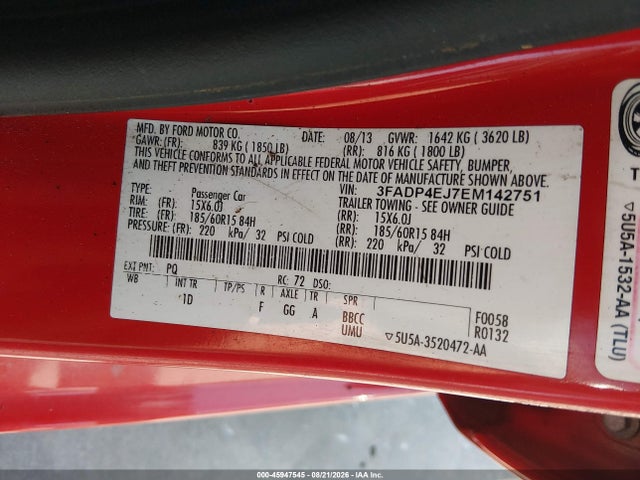 2014 Ford Fiesta Se მანქანა იყიდება აუქციონზე, vin: 3FADP4EJ7EM142751, აუქციონის ნომერი: 45947545