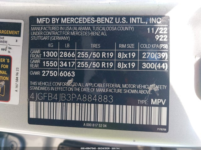 Продажа на аукционе авто 2023 Mercedes-benz Gle 350, vin: 4JGFB4JB3PA884883, номер лота: 45947548