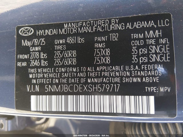 5NMJBCDEXSH579717 Hyundai TUCSON SEL