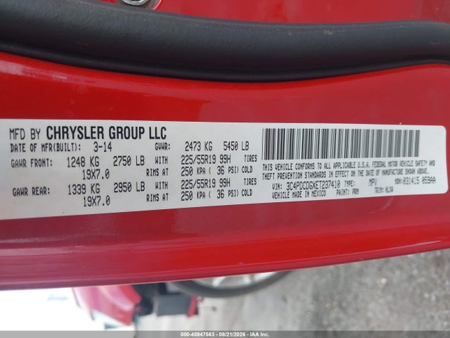 45947563 :رقم المزاد ، 3C4PDCDGXET237410 vin ، 2014 Dodge Journey Limited مزاد بيع
