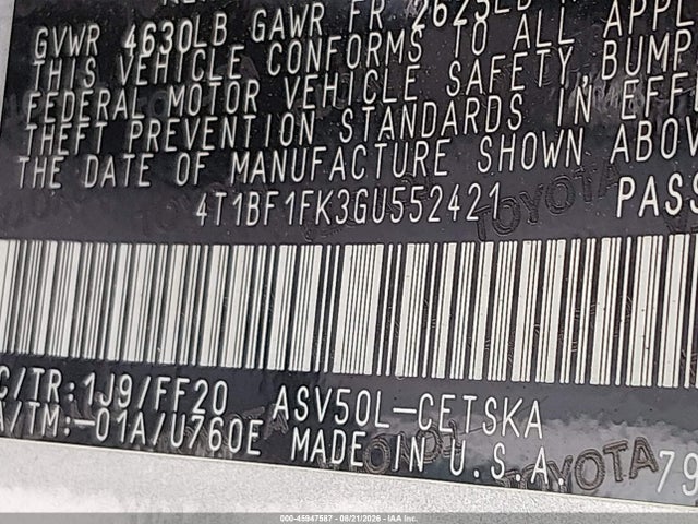 4T1BF1FK3GU552421 Toyota CAMRY SE