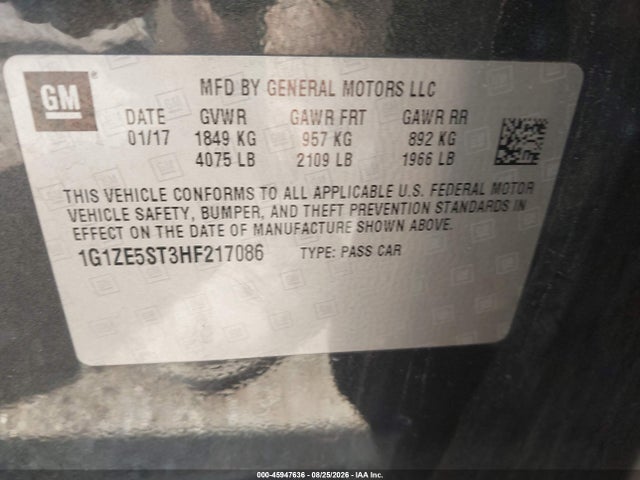 45947636 :رقم المزاد ، 1G1ZE5ST3HF217086 vin ، 2017 Chevrolet Malibu 1lt مزاد بيع