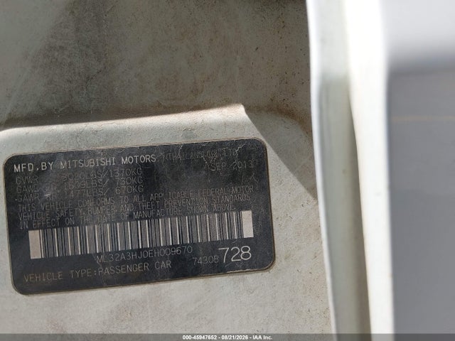 Aukcja sprzedaży 2014 Mitsubishi Mirage De, vin: ML32A3HJ0EH009670, numer aukcji: 45947652