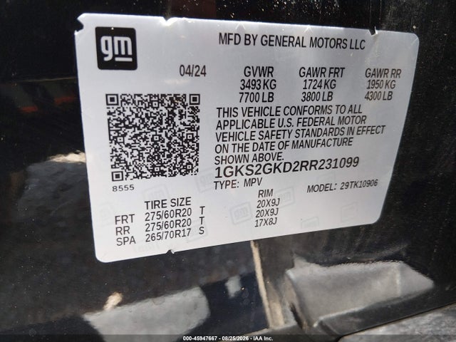Продаж на аукціоні авто 2024 Gmc Yukon Xl 4wd Slt, vin: 1GKS2GKD2RR231099, номер лоту: 45947667