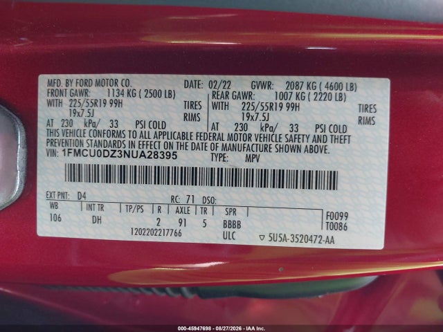 Ford Escape Titanium Hybrid 2022 1FMCU0DZ3NUA28395 Image 9