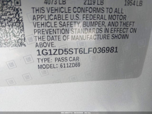 Продаж на аукціоні авто 2020 Chevrolet Malibu Fwd Lt, vin: 1G1ZD5ST6LF036981, номер лоту: 45947714
