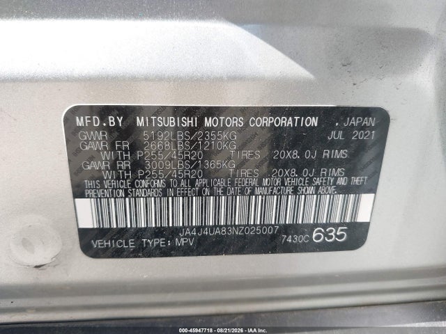 Продаж на аукціоні авто 2022 Mitsubishi Outlander Black Edition S-awc/se 2.5 S-awc/se Launch Edition S-awc, vin: JA4J4UA83NZ025007, номер лоту: 45947718