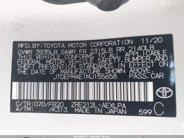 Toyota COROLLA LE 2021 JTDEPMAE1MJ155658 Image 9