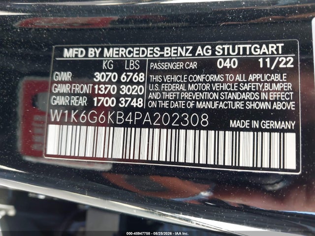 Продаж на аукціоні авто 2023 Mercedes-benz S 580e 4matic, vin: W1K6G6KB4PA202308, номер лоту: 45947758