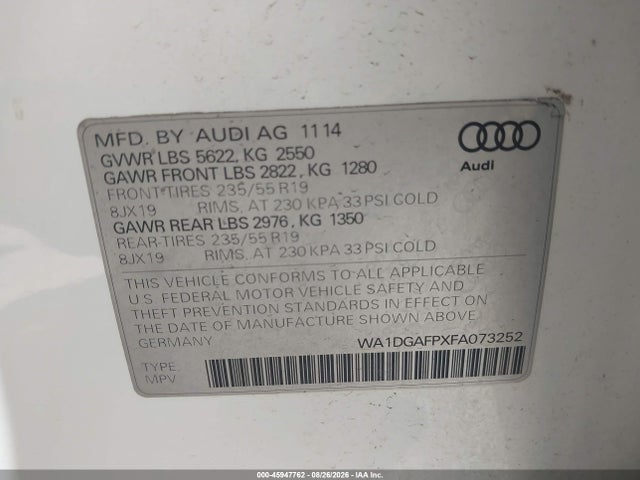 Aukcja sprzedaży 2015 Audi Q5 3.0t Premium Plus, vin: WA1DGAFPXFA073252, numer aukcji: 45947762