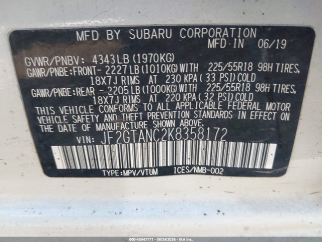JF2GTANC2K8358172 Subaru Crosstrek 2.0i Limited