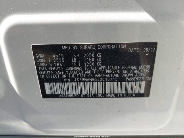 Продаж на аукціоні авто 2018 Subaru Legacy 2.5i Limited, vin: 4S3BNAN65J3010715, номер лоту: 45947789