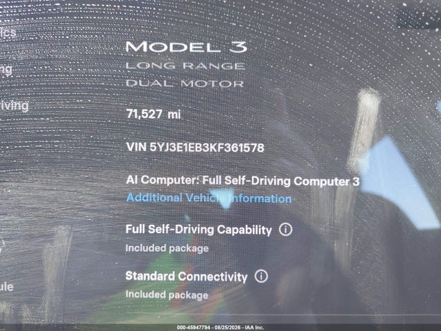 Продаж на аукціоні авто 2019 Tesla Model 3 Long Range/performance, vin: 5YJ3E1EB3KF361578, номер лоту: 45947794