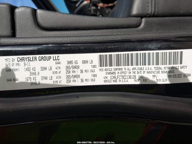 Продажа на аукционе авто 2012 Jeep Grand Cherokee Overland, vin: 1C4RJFCT9CC136126, номер лота: 45947795