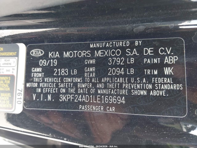 Продаж на аукціоні авто 2020 Kia Forte Lxs, vin: 3KPF24AD1LE169694, номер лоту: 45947798