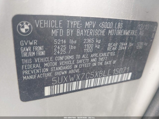 Продаж на аукціоні авто 2011 Bmw X3 Xdrive35i, vin: 5UXWX7C5XBLL15071, номер лоту: 45947808