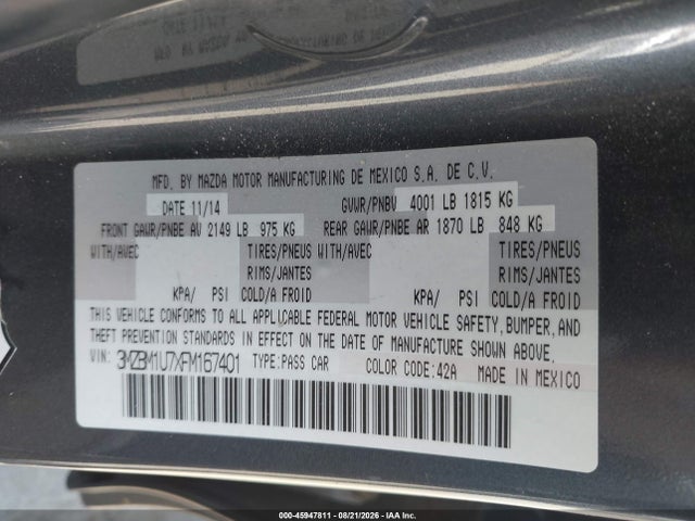3MZBM1U7XFM167401 Mazda Mazda3 I Sport