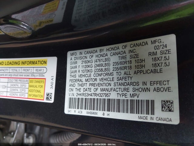 Aukcja sprzedaży 2024 Honda Cr-v Ex 2wd, vin: 2HKRS3H47RH327957, numer aukcji: 45947812