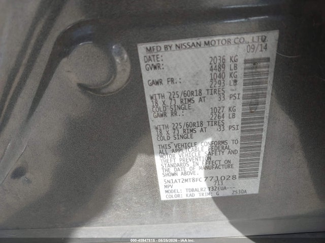 Продажа на аукционе авто 2015 Nissan Rogue Sl, vin: 5N1AT2MT8FC771028, номер лота: 45947815