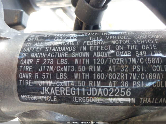 Продажа на аукционе авто 2018 Kawasaki Er650 G, vin: JKAEREG11JDA02256, номер лота: 45947822