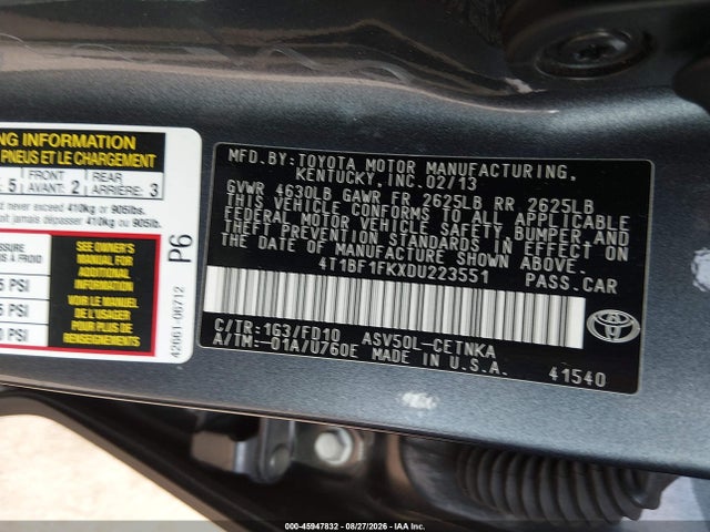 Aukcja sprzedaży 2013 Toyota Camry Le, vin: 4T1BF1FKXDU223551, numer aukcji: 45947832