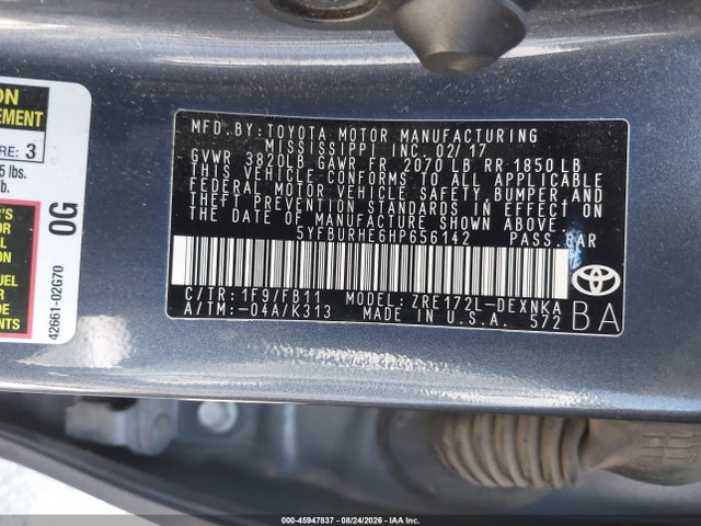 Toyota COROLLA LE 2017 5YFBURHE6HP656142 Image 9