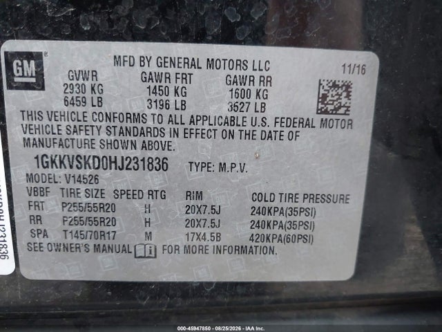 Aukcja sprzedaży 2017 Gmc Acadia Limited, vin: 1GKKVSKD0HJ231836, numer aukcji: 45947850