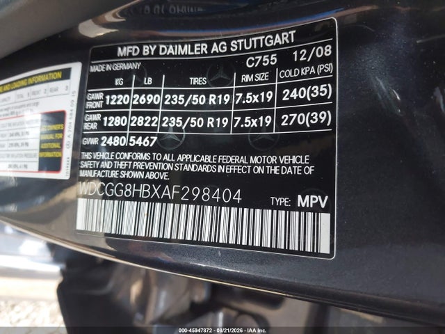 45947872 :رقم المزاد ، WDCGG8HBXAF298404 vin ، 2010 Mercedes-benz Glk 350 4matic مزاد بيع