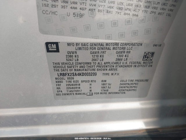Aukcja sprzedaży 2019 Buick Envision Awd Essence, vin: LRBFX2SA4KD003209, numer aukcji: 45947874